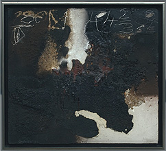 Schwarz mit Chiffren, 1993, Mischtechnik auf Holz, 43 x 47